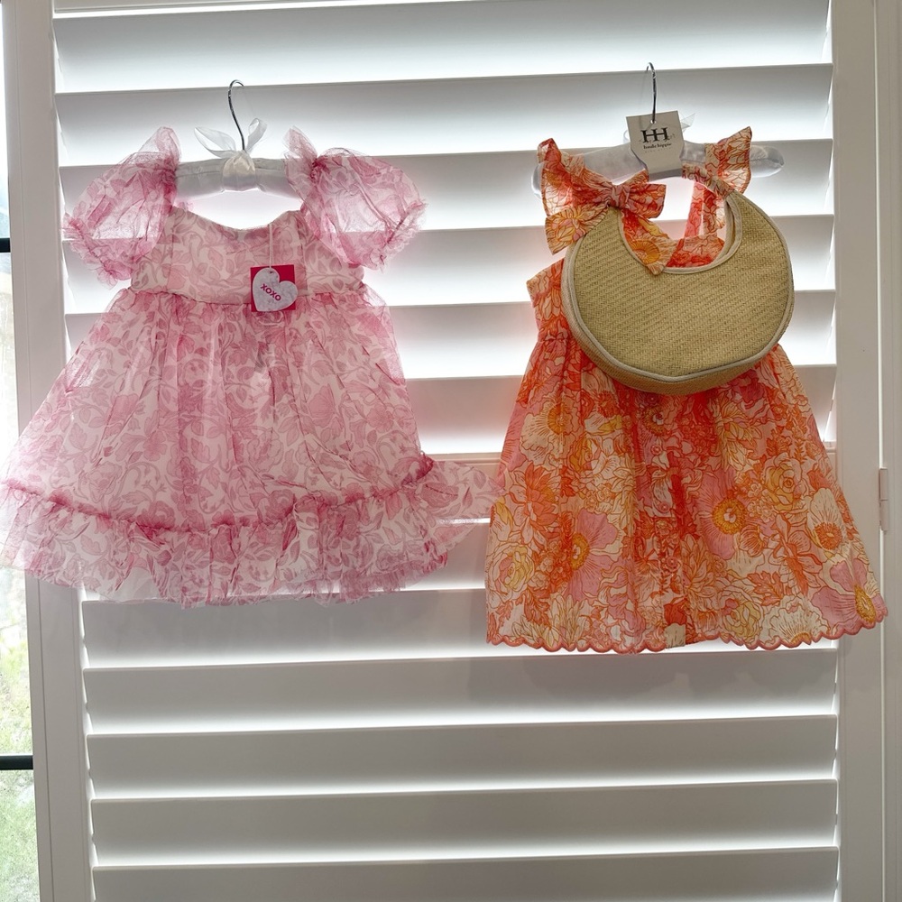 Set of 2 Pink and Orange Floral Baby Dresses